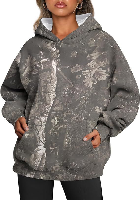 Maple Leaf Print Oversized Hoodie for Women