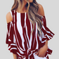 Round Neck Off-the-Shoulder Striped Flared Casual Top