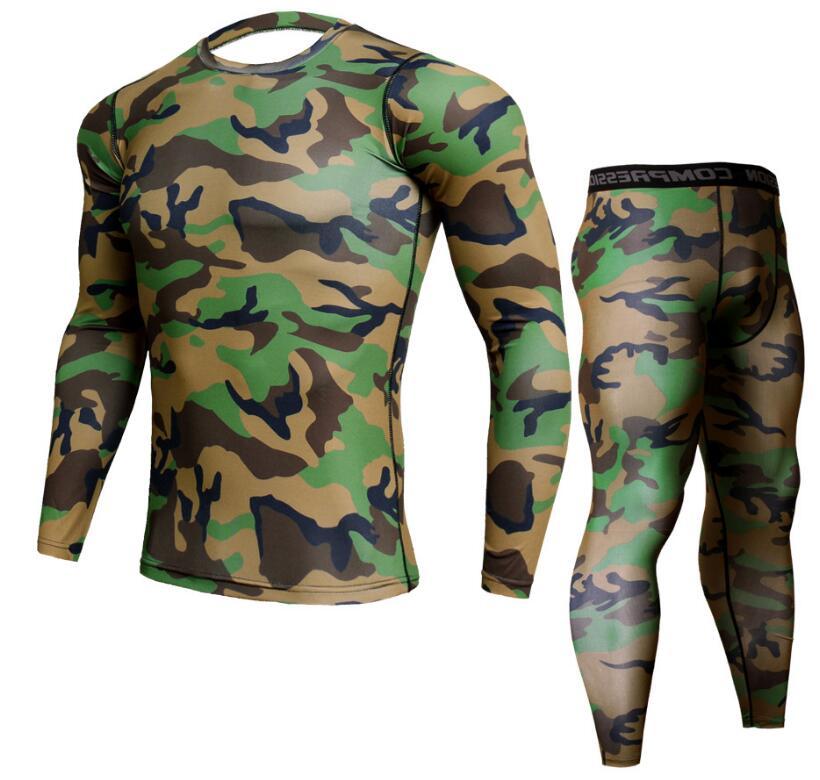 Mens Fitness Gym Suit with Long-Sleeve Tights and Quick-Dry Trousers