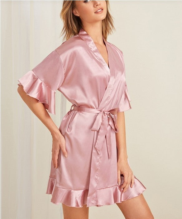 Women's ruffled sexy home dressing gown