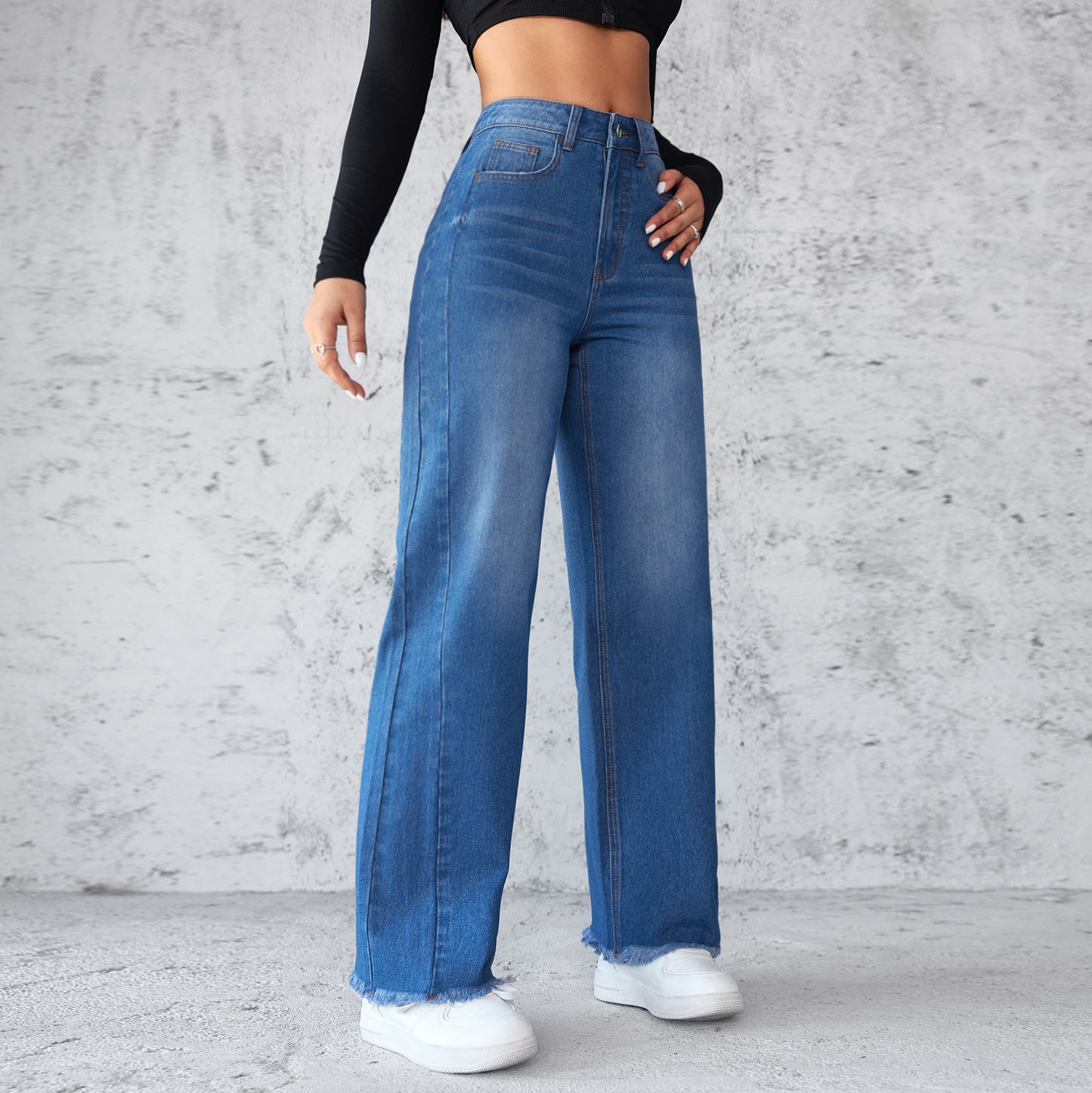 Fashion High-Waist Non-Elastic Wide-Leg Jeans for Women