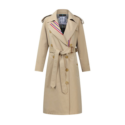 Stripes Slim Waist Double-Breasted Trench Coat