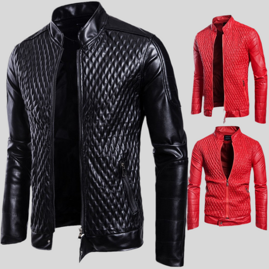 Men’s Long Sleeve Zipper Leather Jacket