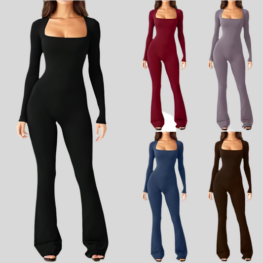 Women’s Long Sleeve Square Collar Shaping Jumpsuit