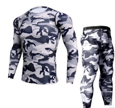 Mens Fitness Gym Suit with Long-Sleeve Tights and Quick-Dry Trousers