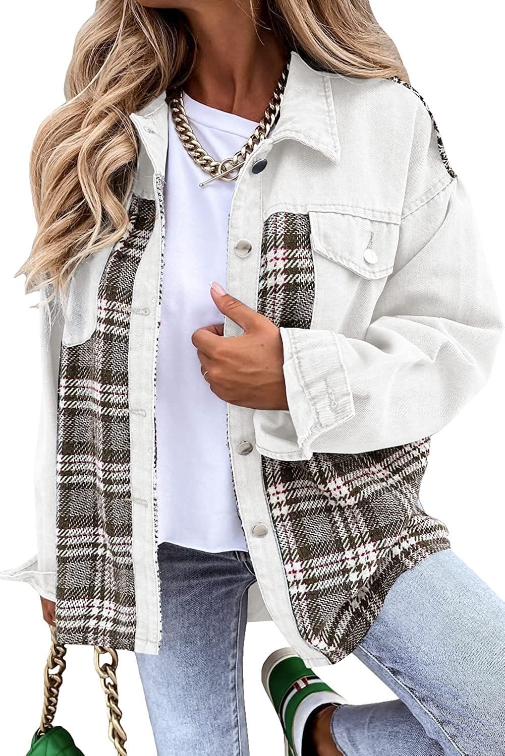 Plaid Denim Button-Down Shirt