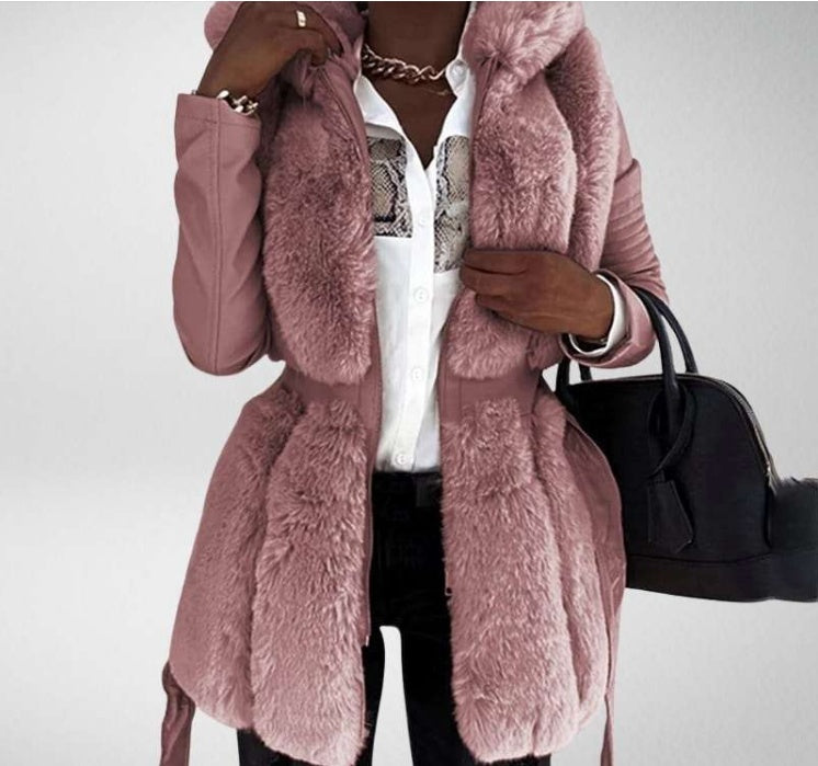 Faux Fur Trim Belted Jacket