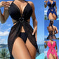 3-Piece Halter Neck Bikini Solid Color Split Swimsuit