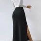 High Waist Side Slit Knitted Skirt