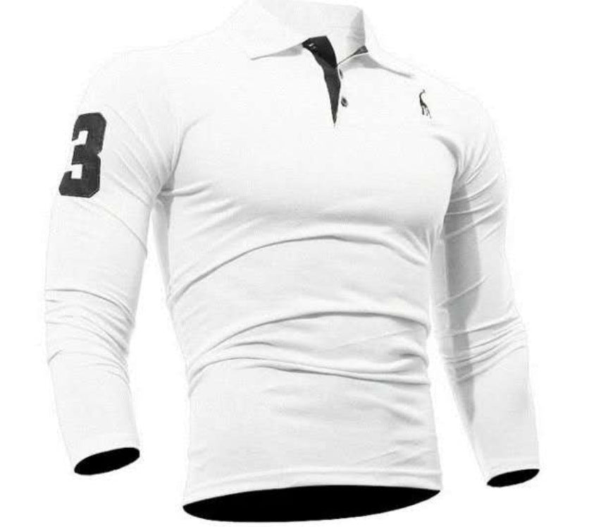 Embroidered Deer Digital Polo Shirt Men’s Long Sleeve