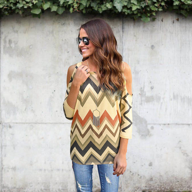 Wave Stripe Off-shoulder Top