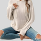 Drawstring Hoodie with Solid Stripe and Pockets for Women