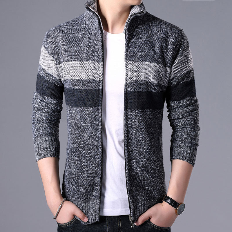 Men’s Plush Thick Knit Stand Collar Cardigan