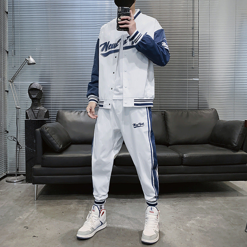 Men’s Printed Baseball Style Sports Two-Piece Set