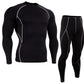 Mens Fitness Gym Suit with Long-Sleeve Tights and Quick-Dry Trousers