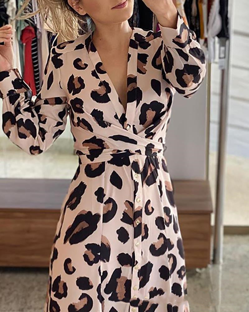 Trendy Leopard-Print Long Sleeve Dress