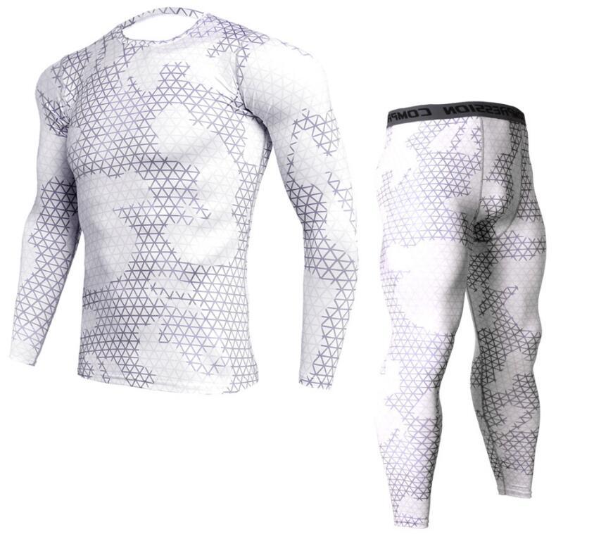 Mens Fitness Gym Suit with Long-Sleeve Tights and Quick-Dry Trousers