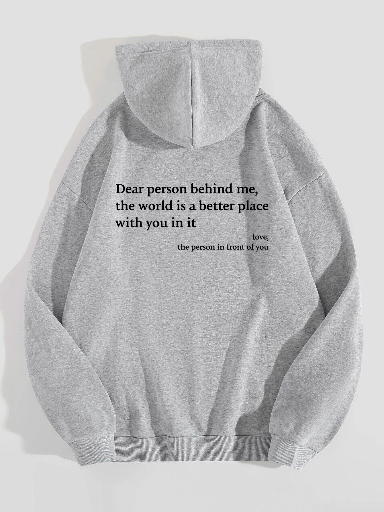 “Dear Person Behind Me” Letter Print Plush Hoodie