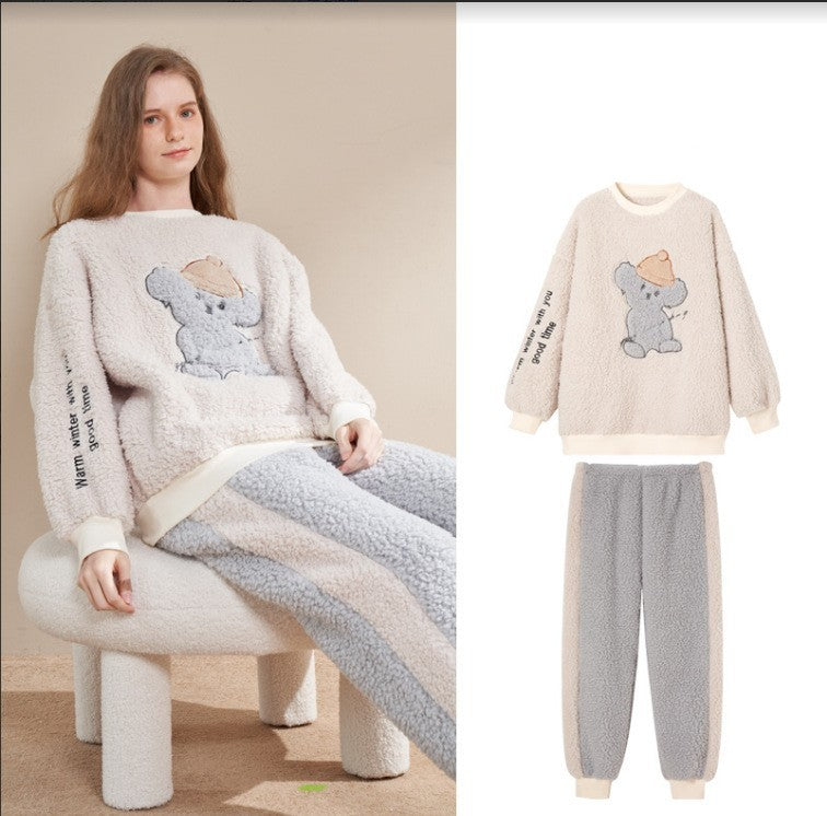 Thickened Fleece-lined Coral Fleece Pajamas for Women