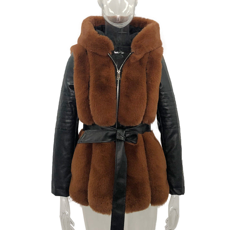 Faux Fur Trim Belted Jacket