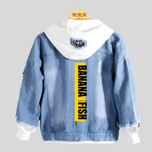 Anime Denim Hooded Sweatshirt