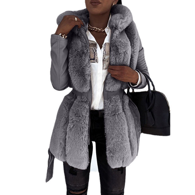 Faux Fur Trim Belted Jacket