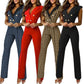 V-neck Houndstooth Jumpsuit for Women