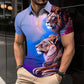 Men’s Lion Print Zip Polo Golf Shirt