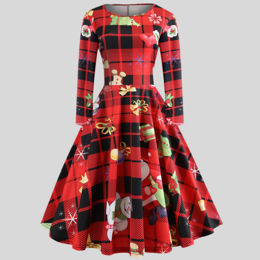 Christmas Print Round Neck A-Line Dress