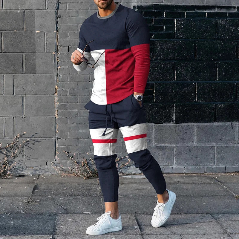 Men’s Striped Pullover Sports Suit