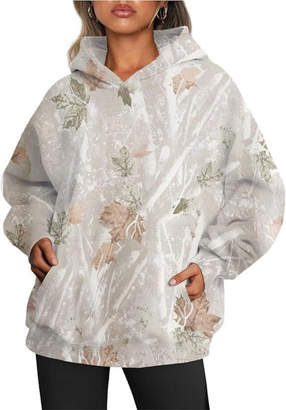 Maple Leaf Print Oversized Hoodie for Women