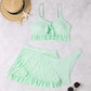 3-Piece Beach Bikini Set with Hip-Hugging Skirt and Ruffle Design