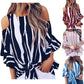 Round Neck Off-the-Shoulder Striped Flared Casual Top