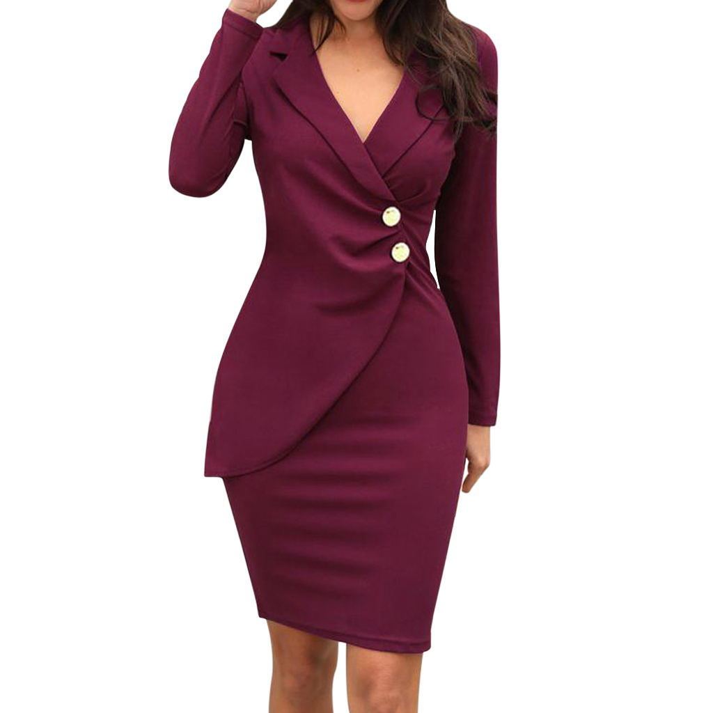 Chic Long Sleeve Button-Front Hip Dress