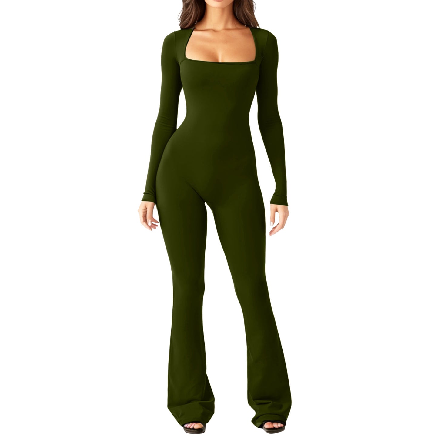 Women’s Long Sleeve Square Collar Shaping Jumpsuit