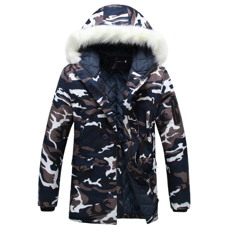 Camouflage Fur Collar Mid-length Padded Coat