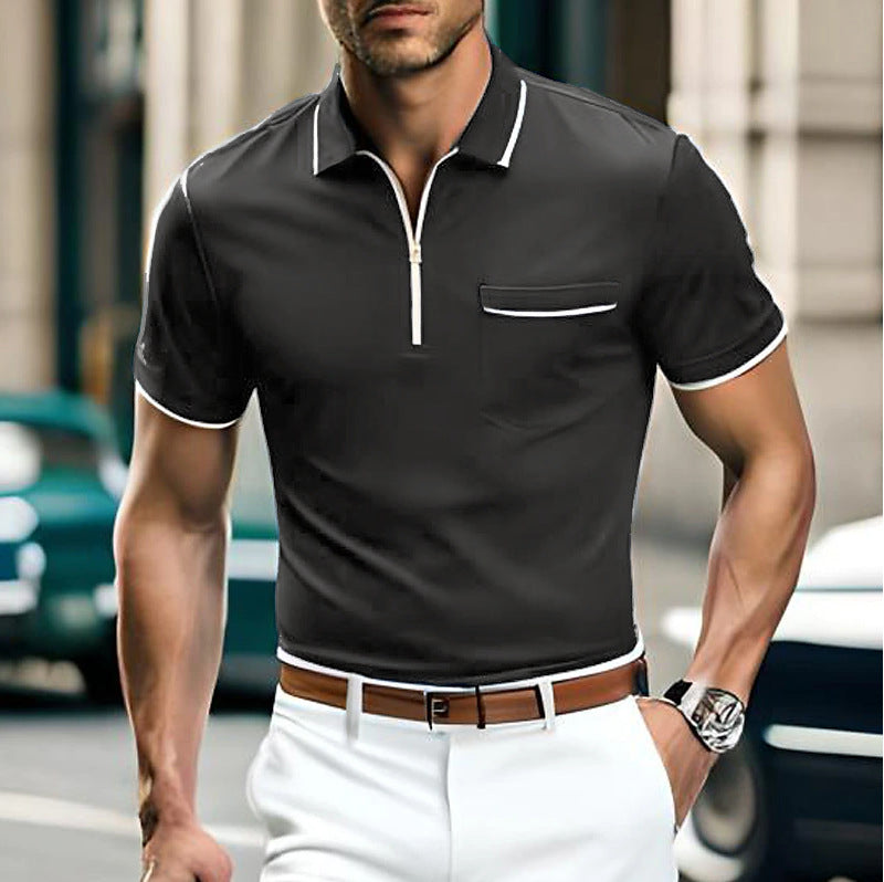 Summer Men’s Zipper Pocket Casual Sports Polo Shirt