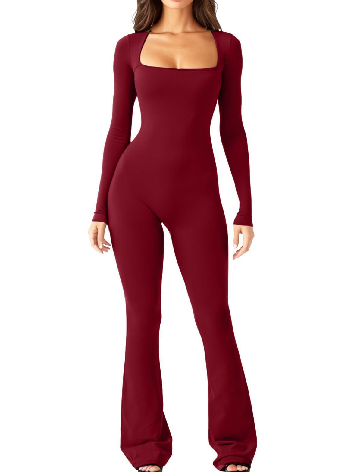 Women’s Long Sleeve Square Collar Shaping Jumpsuit