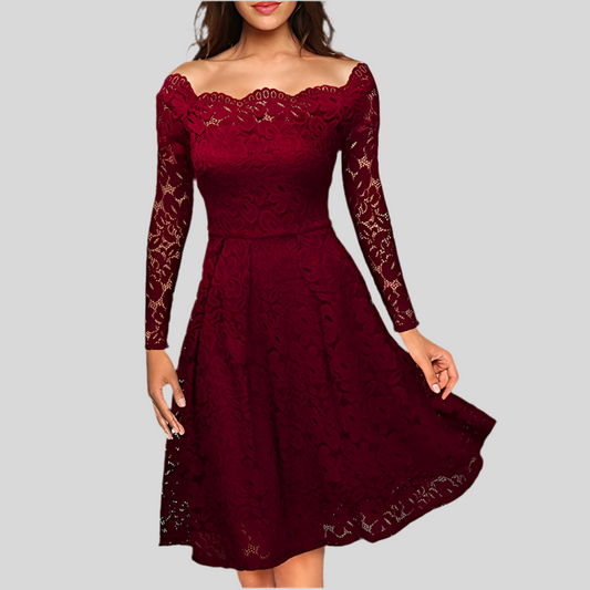 One-Line Neck Lace Strapless Dress