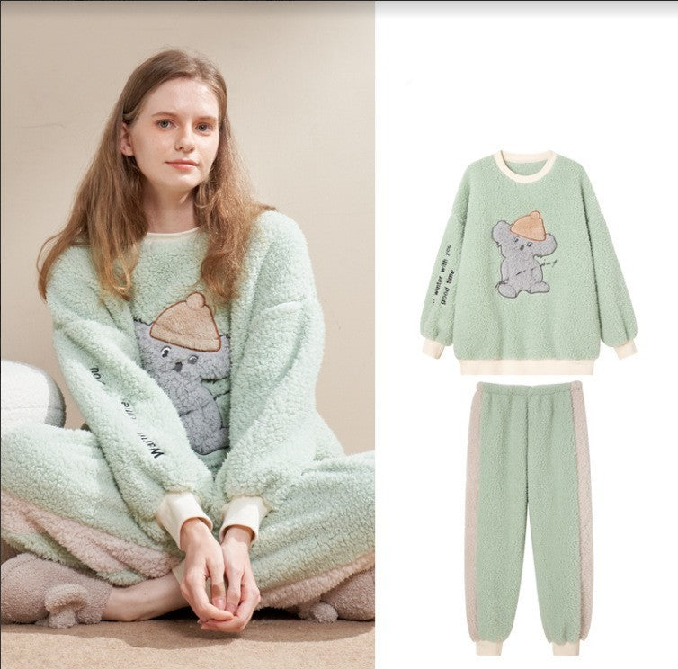 Thickened Fleece-lined Coral Fleece Pajamas for Women