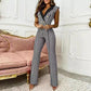 V-neck Houndstooth Jumpsuit for Women