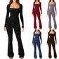 Women’s Long Sleeve Square Collar Shaping Jumpsuit