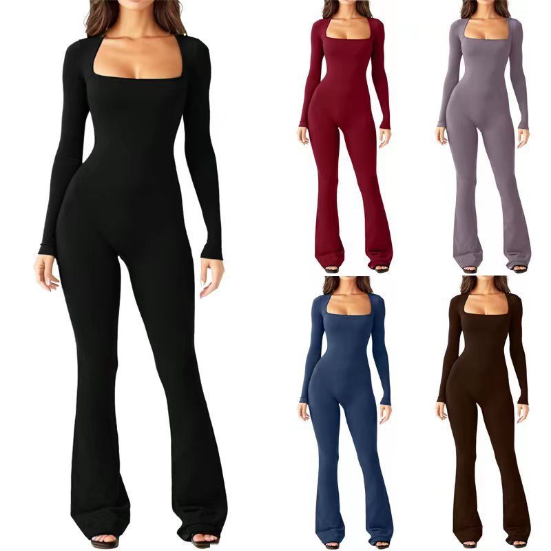 Women’s Long Sleeve Square Collar Shaping Jumpsuit