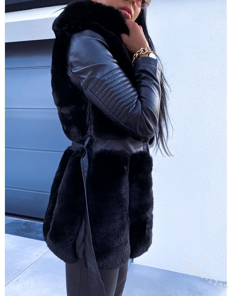 Faux Fur Trim Belted Jacket