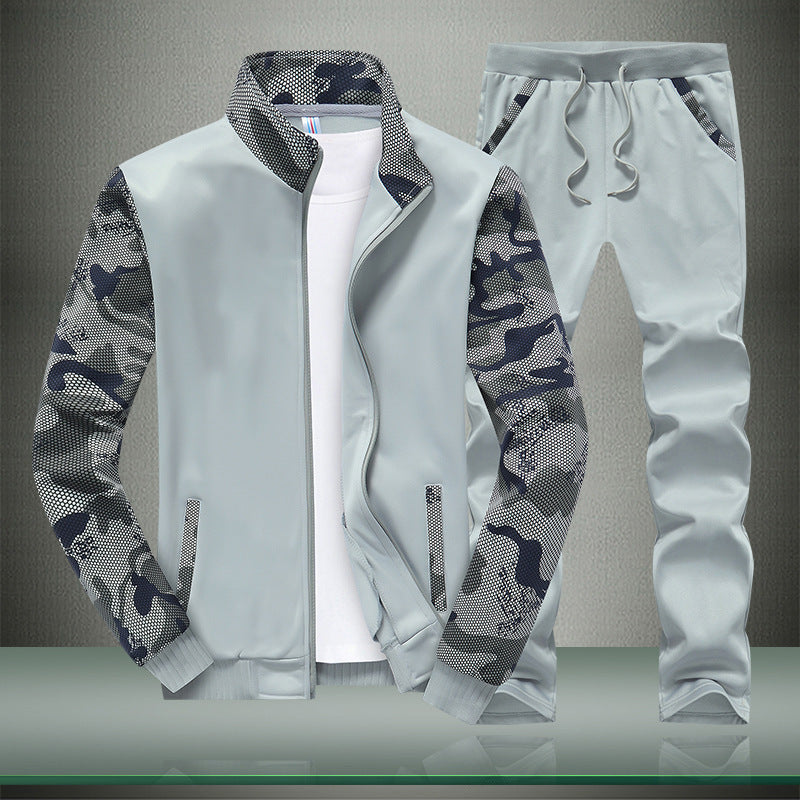 Men’s Sports Camouflage Sleeve Stand Collar 2 Piece Set