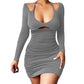 Women’s Slim Fit A-Line Strap Tie Long Sleeve Dress