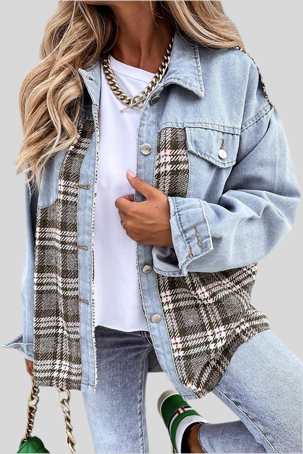 Plaid Denim Button-Down Shirt