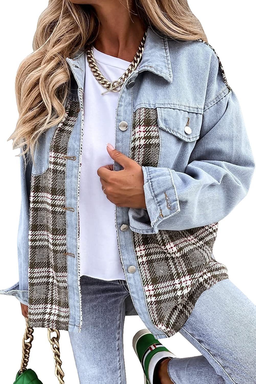 Plaid Denim Button-Down Shirt