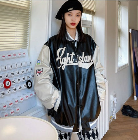 Trend Color Block Letter Bomber Jacket