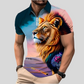 Men’s Lion Print Zip Polo Golf Shirt